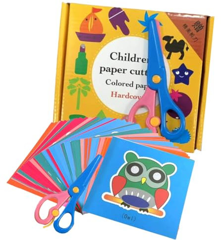 IFUDE Kinder Bastelschere Papierschnitte Set Einschließlich1Stück Kunststoffschere mit 96 Blatt Papier, Tier und Fruchtmotive -Spaßige Papierschnittkunst und Aktivitätsset für Vorschule,Kindergarten