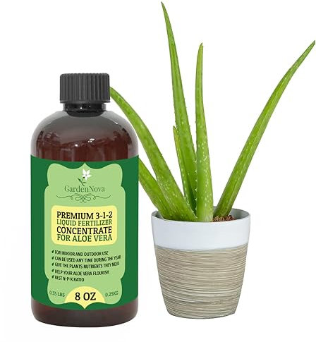 Premium Liquid Aloe Vera Plant Fertilizer - 3-1-2 Concentrate for Indoor Plants and Flowers by GardenNova | Organic Plant Food for Aloe Vera Plants - 8oz