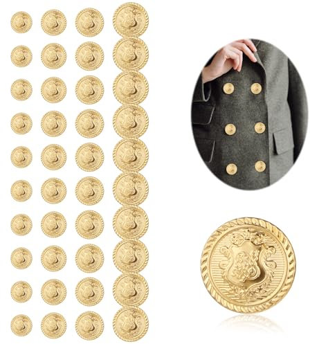 JJUNW 40 Stück Metall Blazer knöpfe, Vintage Antike Goldene Knöpfe Metallknöpfe Runder Nähender Knopf für Blazer Uniform Anzüge Sportmantel (15mm 18mm 20mm 25mm)