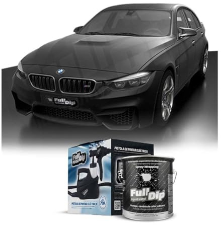 AutoFullCar - Kit Pintura Vinilo Líquido Full Dip - Formato 4 Litros + Pistola Eléctrica | Acabado Profesional y Removible | Fácil Aplicación | Coches, Motos (NEGRO, URBANO)