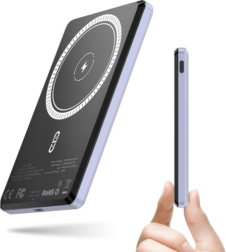 NOHON Magnetic Power Bank Trådlös: 5000 mAh Magnetisk 8 MM Ultratunn Powerbank med Typ C Laddningskabel, Externt Batteripaket PD 20 W Snabbladdning för iPhone 16/15/14/13/12/Mini/Pro/Pro Max