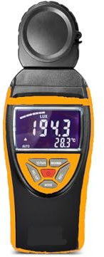 AIOMEST Luxómetro digital portátil, fotómetro 0,1 ~ 400,000 lux con retención de datos, detector giratorio de 270 ° con pantalla LCD para plantas, oficina, luz LED, AI-8801B (naranja)