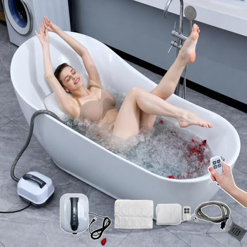 Tappetino da massaggio per vasca da bagno - 6 regolazioni, tappetino da bagno per massaggio a casa, tappetino da spa impermeabile antiscivolo con cuscino gonfiabile e telecomando, potente pompa ad