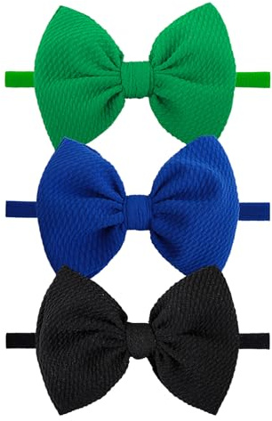 Lanmerry 3PCS 4.5’’ Hair Bows for Baby Girls Newborn Infant Toddler Headbands Blue & Green & Black Bow of Hair Accessories Soft Girl Head Wraps