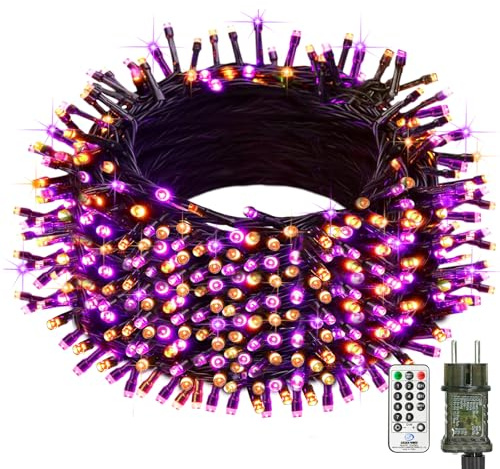btfarm Halloween Guirlandes Lumineuses avec Télécommande, 20M 200 LED Orange + Pourpre Guirlande Lumière Exterieur Intérieur Noël Decoration 8 Modes Imperméable Guirlandes pour Chambre Fête Jardin