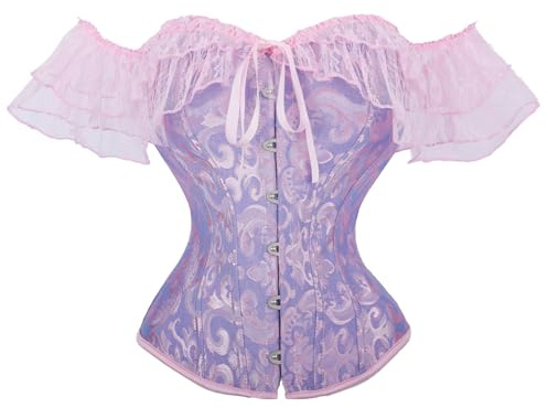 OPLERT Top corsetto con maniche in pizzo per donna, intimo modellante vintage floreale, top bustier con corsetto a seno intero
