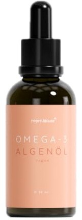 mombloom Omega 3 Vegan - Huile d'algues pour femmes enceintes, allaitantes et désirs d'enfants - 20 ml - DHA (409 mg) et EPA (205 mg) - Testé en laboratoire - Pipette avec graduation de dosage - Verre