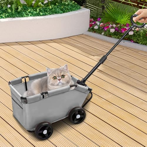 Poussettes pour chats pliable, avec tige de poussée réglable, Poussette Portable pour Animaux de Compagnie, Chariot pour Chien et Chat, 51 * 35 * 31cm (Gris)