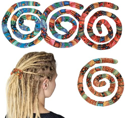 4 Pcs Spiral Lock Hair Tie for Dreadlocks, Ioc Accessories for Women Men -Iron Wire Embedded, Bendable Ponytail Holders Retro Dreadlock Hair Tie for Thick Curly Hairs