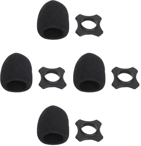 Cabilock Set 4 Pezzi Coperture Antivento Microfono in Spugna Ispessita Nera con Anello Gomma Antiscivolo Supporto Protezione Microfono per Studio Registrazione Palco Ktv