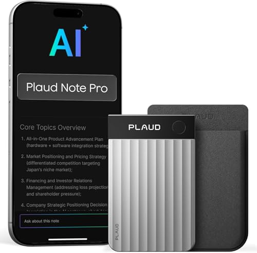 Plaud Note Pro AI röstinspelare enhet/diktafon med fodral appkontroll AI transkribera och sammanfatta stöd 112 språk 64 GB digital ljudinspelare för föreläsningar möten samtal, silver