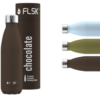 FLSK Trinkflasche – Premium Edelstahl Thermosflasche – 100 % auslaufsicher & kohlensäuregeeignet – hält 24 h kalt & 18 h heiß – BPA-frei (chocolate, 500 ml)
