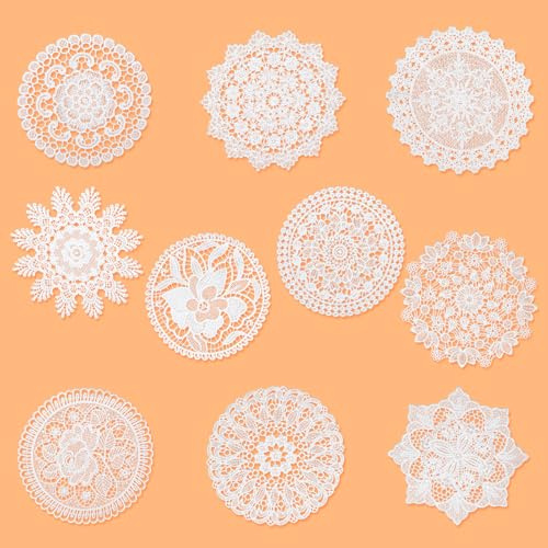 Ouligay 10 Stück Kleine Spitzendeckchen Vintage Häkeldeckchen Spitze Platzset Rund Häkeln Tischläufer Klein Weiß Gestrickte Untersetzer Doilies für Hochzeiten Geburtstagsfeier Geschirrdekoration