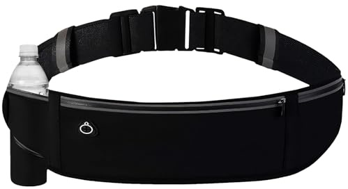Xiciki Löparbälte med flaskhållare, löparbälten för kvinnor och män, vattentåligt justerbart träningsmidjepaket med reflekterande design för löpning, vandring, resor, Svart, Löparbälte med