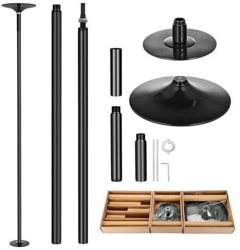 Barre de pole dance, diamètre 45 mm, hauteur réglable de 216 à 279 cm, portable et démontable avec fonction statique et rotative, entraînement de pole dance fitness, capacité de charge 150 kg, Noir