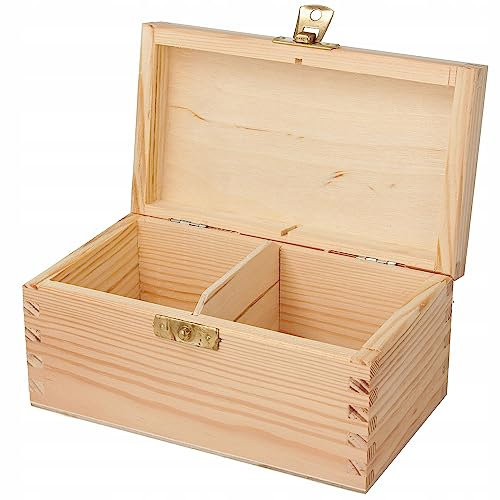 Wooden World Organizador de caja de té de madera para 2 tipos de sabores de té con divisores - pirograbado de decoupage artesanal