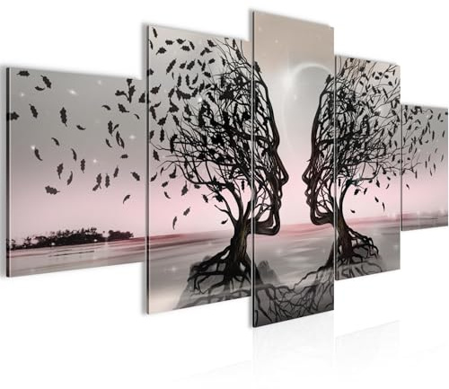 Runa Art Wandbilder Liebespaar 5 Teilig Bild auf Vlies Leinwand Deko Wohnzimmer Schlafzimmer Abstrakt Baum Grau Rosa 044852b