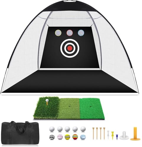 Rete da golf, 3 x 2,1 x 1,8 m, con tappetino per il cortile, per interni ed esterni, chipping Driving, e reti di guida per interni ed esterni, uso in garage, allenamento di oscillazione del golf