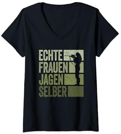 Jger & Jagd Zubehr Geschenke Jagdbekleidung Damen Jger Frauen Jagen Selber Jagd Jgerin T-Shirt mit V-Ausschnitt Schwarz Klein EU 38-40