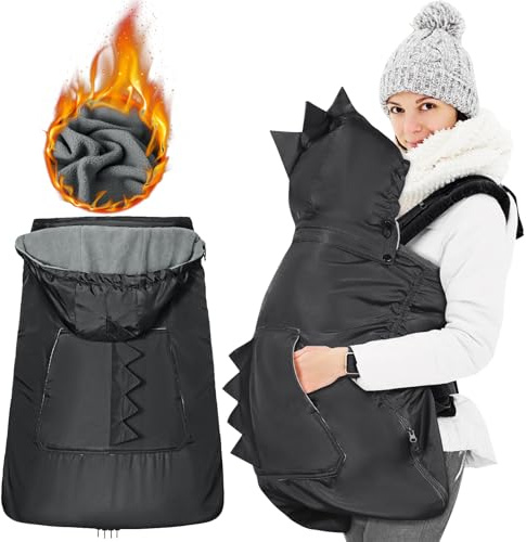 Orzbow Cubierta de transporte de invierno, cubierta impermeable para portabebés, protección universal con forro polar cálido, parte superior extraíble con cordón, lavable a máquina, dinosaurio negro