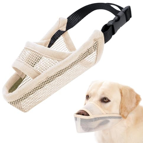 Crazy Felix Nylon Dog Muzzle for Small Medium Large Dogs, Air Mesh Breathable and Drinkable Pet Muzzle for Anti-Biting Anti-Barking Licking (M, Beige)