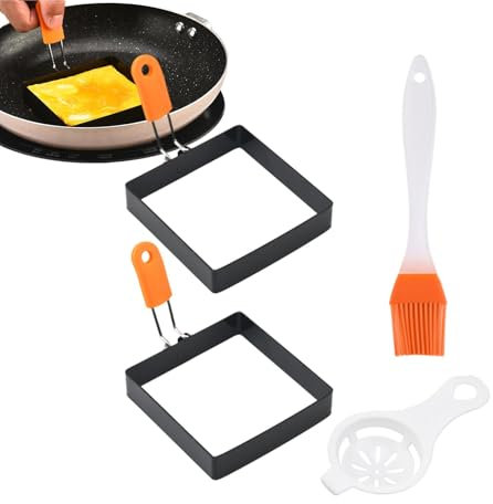 Griddle äggringar | Äggform i rostfritt stål | fyrkantig äggring för stekning av ägg, äggmatlagningsringar med silikonhandtag, non-stick rostfritt stål stekt äggring för frukost