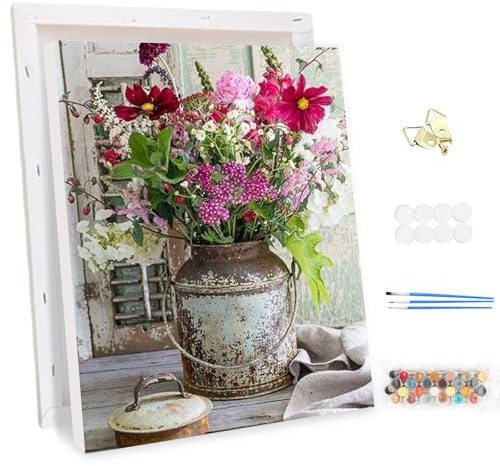 MEIYUDA Pintar por Numeros Adultos con Marco Vida en el campo, DIY Painting by Numbers Kits Cuadros por Numeros, Pintura de Bricolaje Sobre Lienzo con Pinceles Decoración para el Hogar 30x40cm