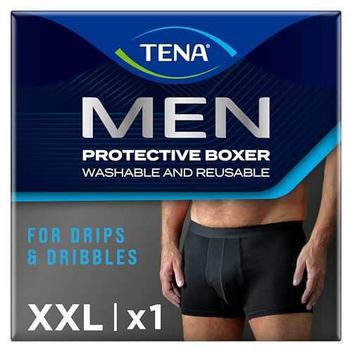 TENA Men Protective Boxers, Discreet Fit Washable Incontinence Pants that Protect from Light Leaks to Keep You Feeling Dry, Comfortable and Confident. Pack of 1 Black Size XXL