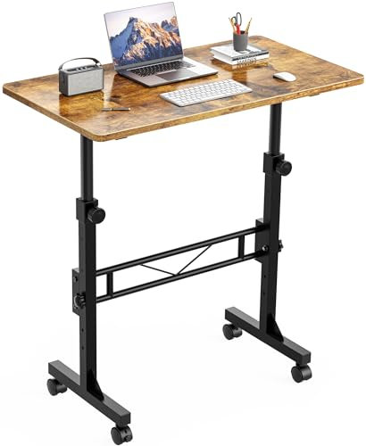 HOMIDEC Height Adjustable Standing Desk, 80x40cm Mobile Small Desk, Portable Home Office Computer Desks with Wheels, Modern Simple Style Desks for Bedroom, Living Room, Office, Vintage