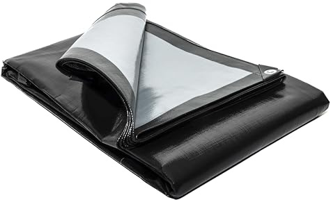 TARPAFLEX 3m x 3.6m Black/Silver Tarpaulin Waterproof Heavy Duty Tarp Sheet Cover, 270gsm Multipurpose Groundsheet With UV Protection & Shrinkproof Material