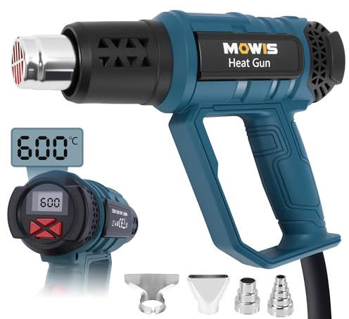 Mowis Pistola Termica con Display 2000W Set Pistola ad Aria Calda con 4 Bocchette Regolazione Infinita 60°C - 600°C per Rimozione Vernice, Riscaldamento, Hobby, Restringimento PVC