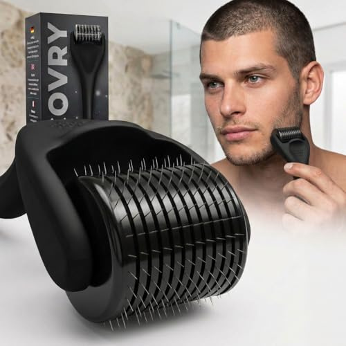 RECOVRY skäggroller 0,5 mm, 540 nålar av kirurgiskt rostfritt stål, dermaroller, mikroneedling, ärrroller, mikronålning, dermaroller, skäggrulle, Beard Roller, stimulera skäggtillväxt