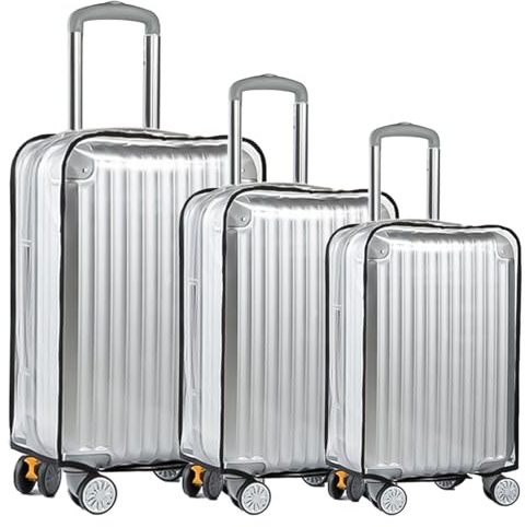 GOEDCH Lot de 3 housses de protection transparentes pour bagages : 3 tailles Housse de protection en PVC pour bagages, 20+24+28 pouces, étanche à la poussière, réutilisable, avec bordure noire