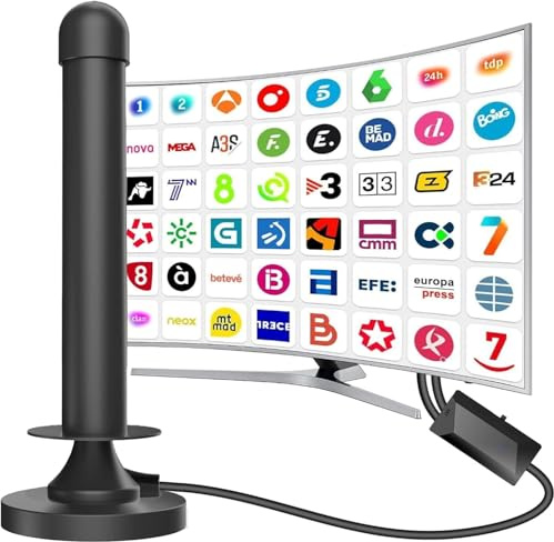 Antena TV Interior, Antena portatil TV Digital Inteligente HD Interior, fácil de Instalar, Soporte 4K 108P Canales Locales