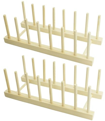 PETERMALLON 2 pz Supporto in Legno per Piatti, Scolapiatti Legno, Caserole da Cucina Cestino per Tazze, Stoviglie, Essiccatori per Libro, Scolapiatti, CD