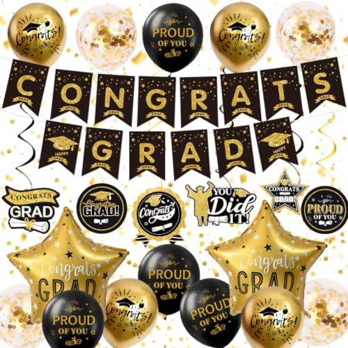 2026 Graduation Decoration Set, Congratulatory Graduation Banner | College/High School Graduation Parties 14 Balloons+Spiral Ribbon