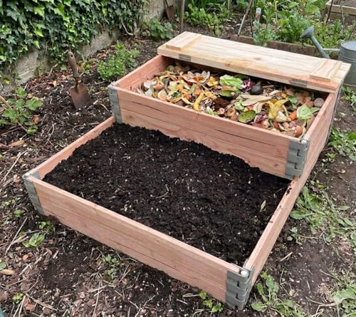 Composteur en Bois 200L en Douglas Naturel avec Couvercle
