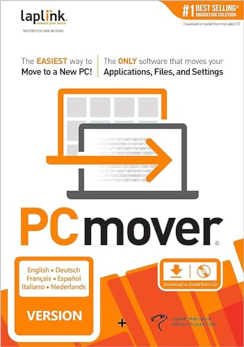 LAPLINK PCmover Professional 11 – Migration Software, für Dateien, Ordner & Programme, 1 Gbps High Speed Ethernet Kabel, Automatisch, 1x Nutzung