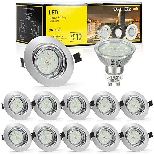 Bojim Spot LED Encastrable Plafond Orientable, 10 x 6W Éclairage Encastré GU10 Blanc Neutre 4000k Spot Plafond 550LM Equivalente de 54W 120°d'éclairage 220V Métal Nickel Non Dimmable IP20