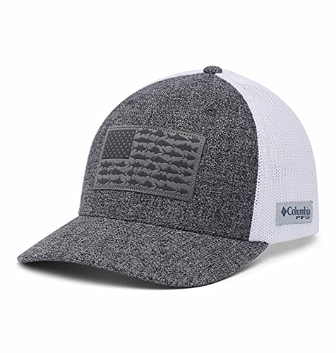 Columbia PFG Fischfahnen-Hut, Ballkappe, Grill Heather/Weiß/US-Fisch-Flagge, L/XL