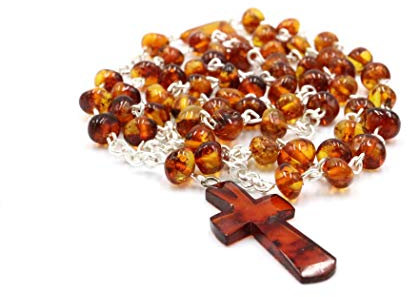 amber-us Bernstein Rosenkranz Cognac Farbe | Einzigartige handgemachte Gebetsperlen | Zertifizierter baltischer Bernstein | Kommt in Geschenkbox | Bernsteinschmuck