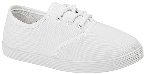 MyShoeStore Canvas School PE Pumps Plimsolls, Unisex Kids Sports Trainers with Lace Up, White, UK 1