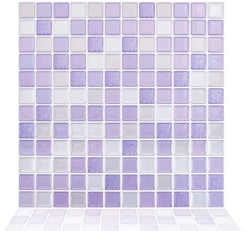 PH PandaHall 5pcs Peel and Stick Backsplash Purple Square 3D Mosaic Removable Tile Stickers Self Adhesive Tiles Stick-on Vinyl Wall Tiles for Kitchen Bathroom Home Decor, 9.3 X 9.3 Covering 3 Sq.ft