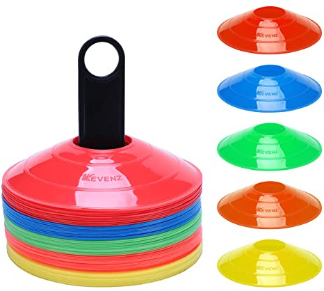 KEVENZ Soccer Cones, Pack of 50 Agility Training Disc Cones for Sports, Multicolor Field Marker for Soccer, Football and More