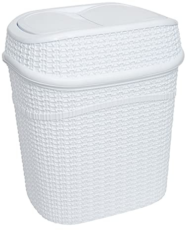 Bath Bliss Sailor Knot Swing Top Waste Bin | Dimensions: 11.22 x 8.27 x 12.6 | 9.5 Liter | Swing Top | Sailor Knot Design | Great for Bathroom | Office | Bathroom Accessories | White