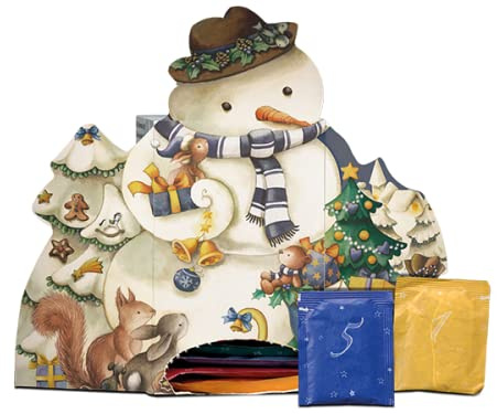 Goldmännchen Tee Adventskalender 2021 Schneemann | 24 +1 unterschiedliche Teesorten | Früchte-, Kräuter-, Schwarz- und Grüntees