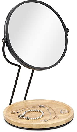 Navaris Kosmetikspiegel Schminkspiegel mit Schmuckablage - Spiegel doppelseitig mit Vergrößerung - 360° Standspiegel für Kosmetik Schminke Make Up