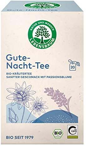 Lebensbaum Gute-Nacht-Tee, 20 Beutel x 1,5g entspannende Kräutertmischung mit Melisse, Lavendel & Passionsblume, 100% Bio