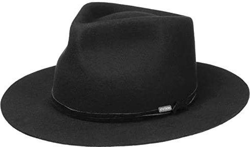 Stetson Vestridge Fedora Wollhut - Schwarzer Hut - Eleganter Filzhut mit Ledergarniturband - Wasserabweisend & vielseitig - Unisex - Frühling bis Winter schwarz L (58-59 cm)