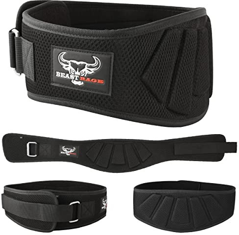 BEAST RAGE Cinturón de levantamiento de pesas, bloqueo automático, soporte lumbar de neopreno, doble acolchado, cinturón de fitness para hombres y mujeres, agarre curvo, peso muerto (XL, negro)